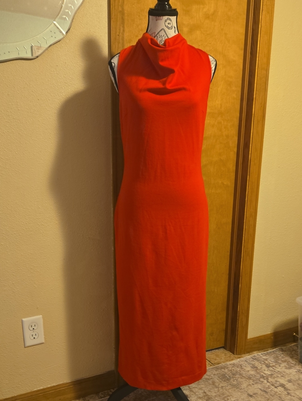 SPANX Ponte Sleeveless Midi Drrss Red Cowl Neck S